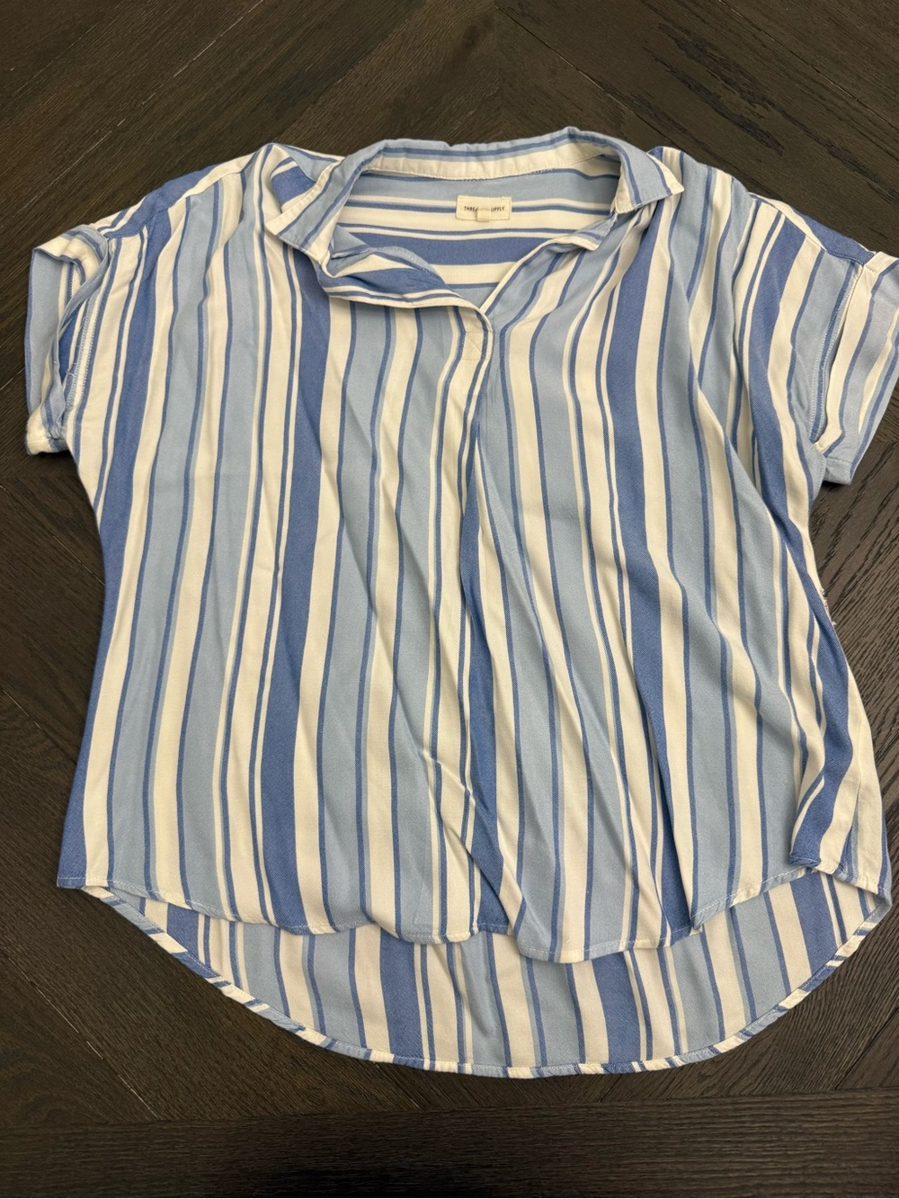 Striped Blue & White Short Sleeve Women's Blouse